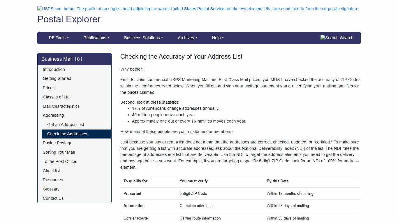 Check the Addresses Postal Explorer